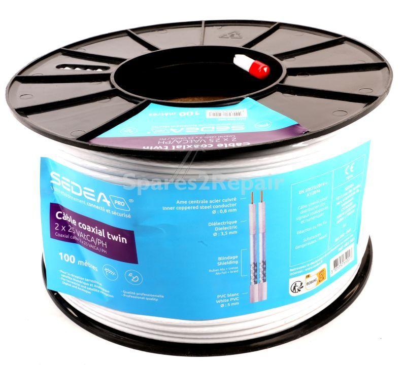 Sedea Cable/plugs/adapter - 065002 Twin Coaxial Cable Ring 100m White 5mm Outer Diameter