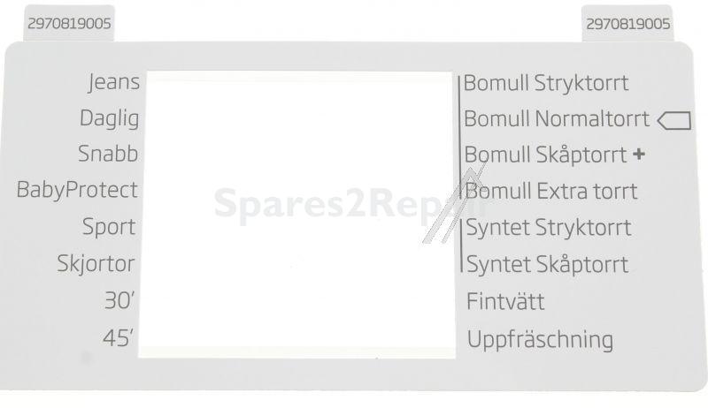 Operating Unit Screen - 2970819005 C00908631 Pc Inlay - Sve [Arcelik]