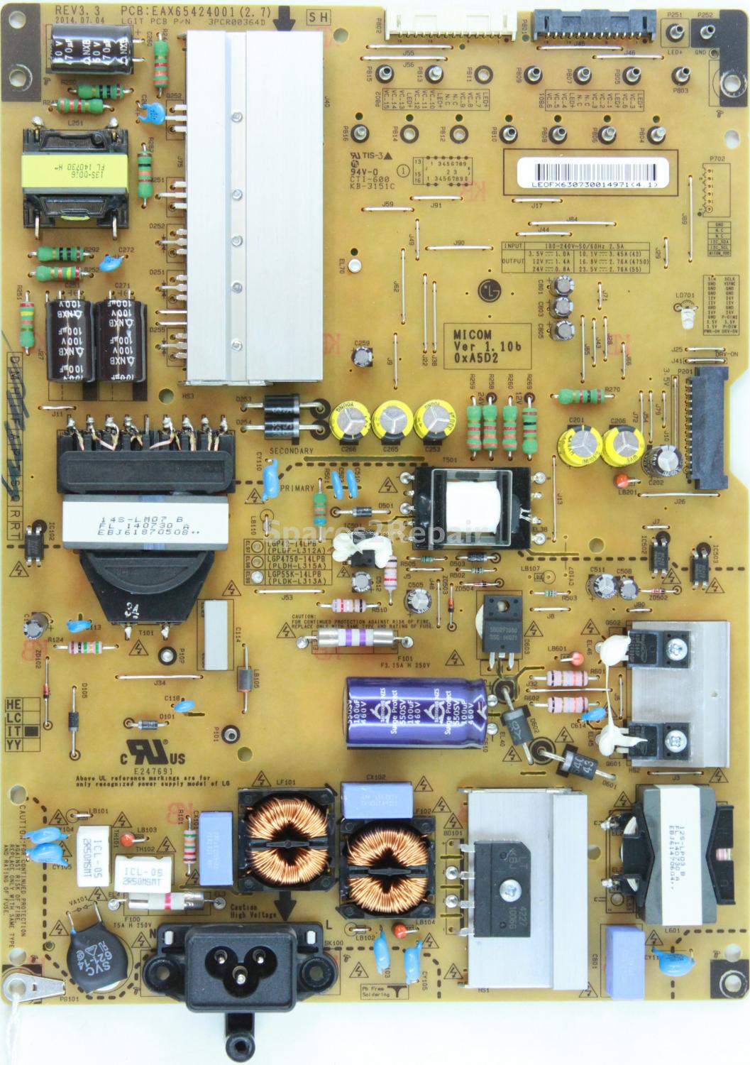 LG 55LB730V - Power Supply - EAY63073001 - EAX65424001 (2.7) - REV3.3 - 3PCR00364D - LGP55K-14LPB - PLDK-L313A - IT