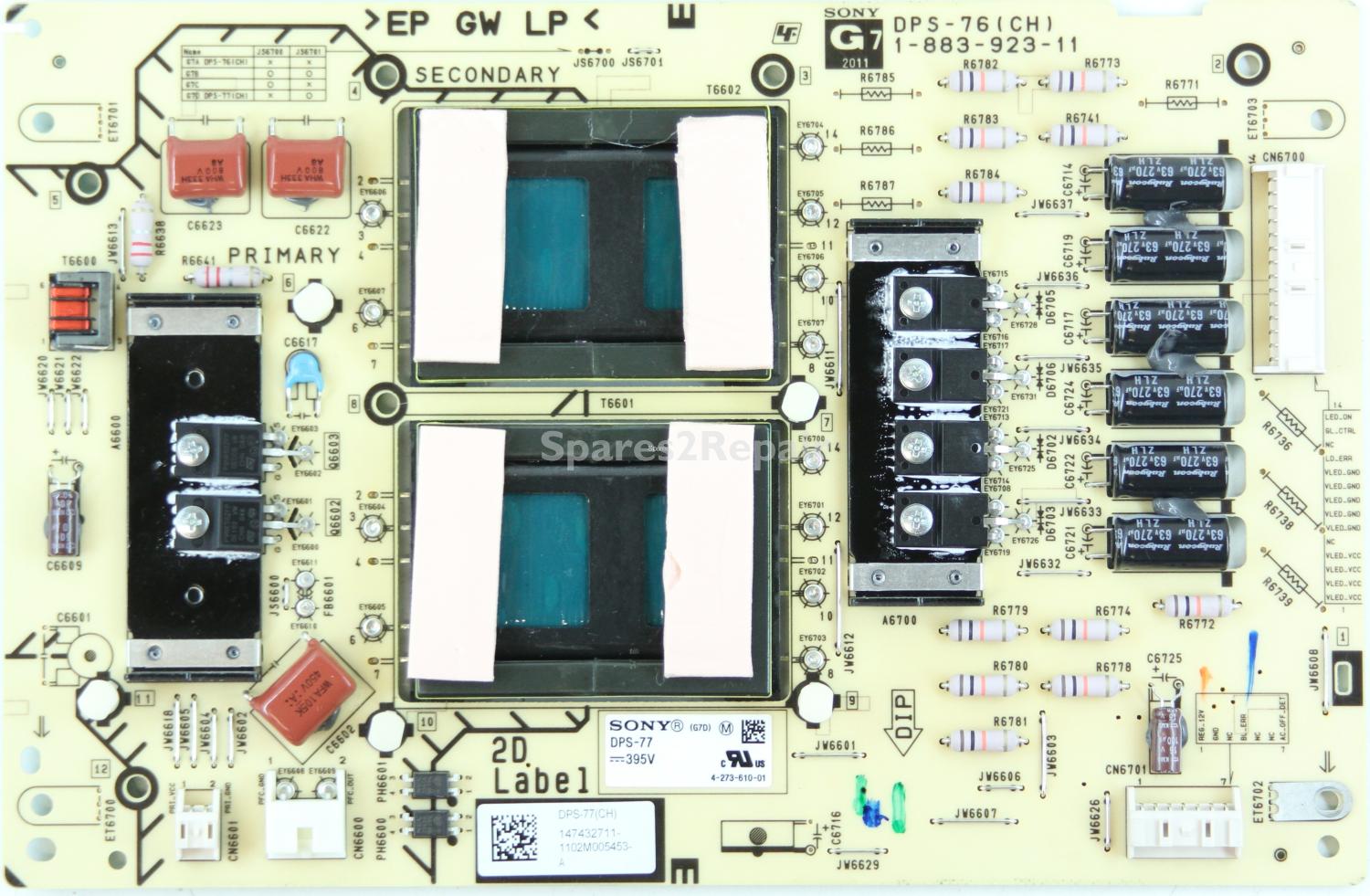 Sony KDL-55HX923 - Sub Power Supply Driver Board - 1-883-923-11 - 4-273-610-01 - 147432711 - DPS-76 (CH)